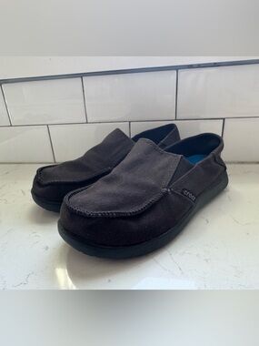 CROCS Kids Slip-On Loafers dark gray black canvas size 3 juniors
